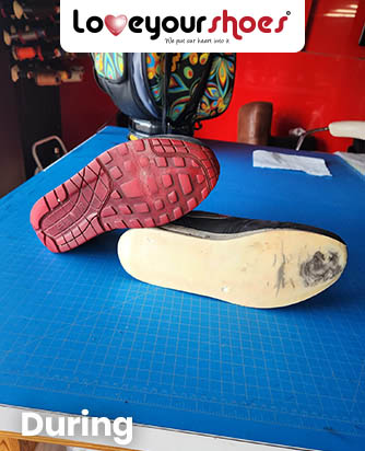 During, Carefully Removed the old sole and meticulously pasted the new sole that looked like original