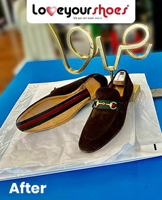 Gucci Stripes Hand Painted after Full Shoe Sole Replacement 1